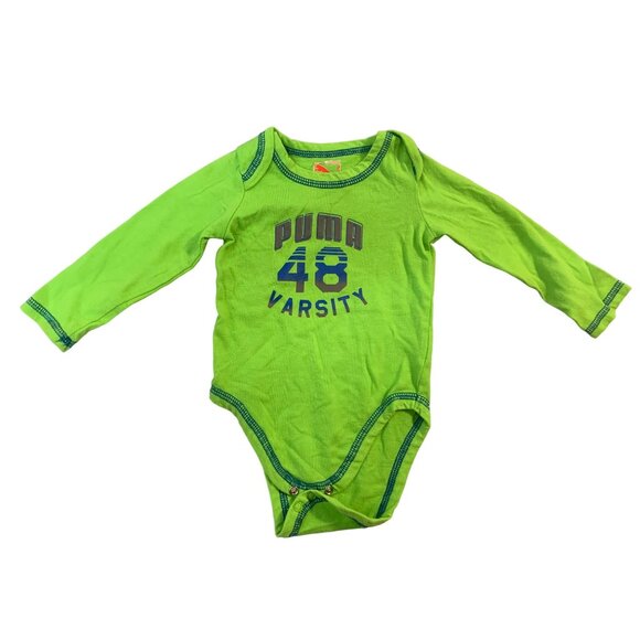 Puma Varsity Baby Infant size 12 months Neon Green Long Sleeve 48 1 Piece Bodysu - Picture 1 of 3
